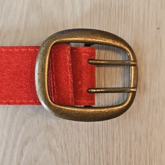 Genuine Red Suede Leather Double Tongue Belt - Picture 4 of 11